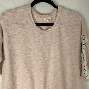 MOTH Petite Pink Sweater Knit Top with Eyelet Sleeve Detail Size S